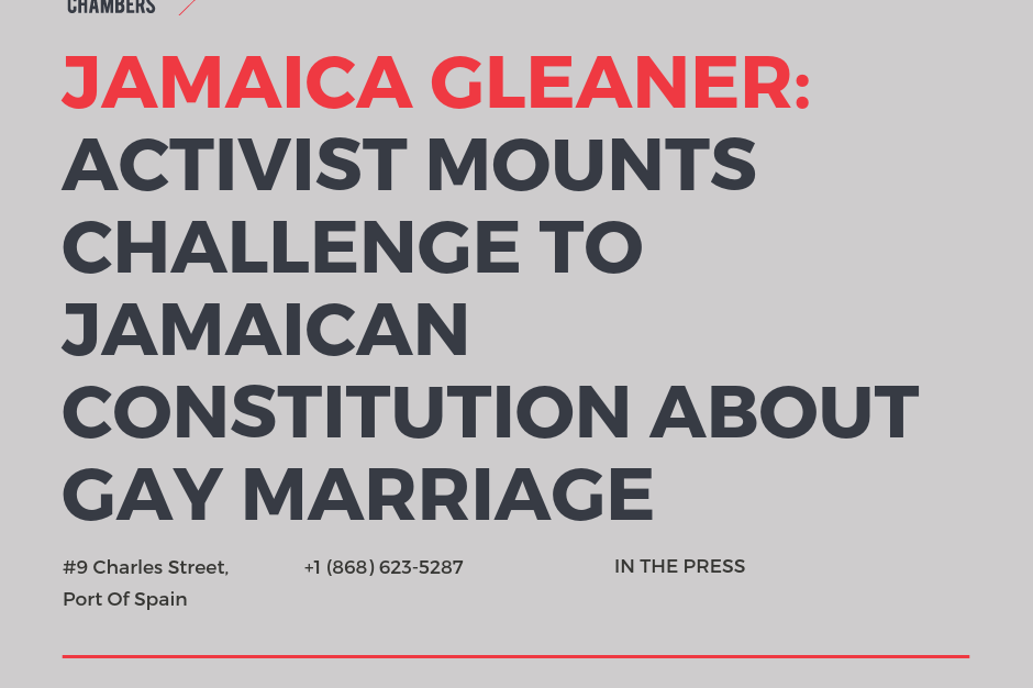 Jamaica Gleaner: Activist Mounts Challenge To Jamaican Constitution About Gay Marriage